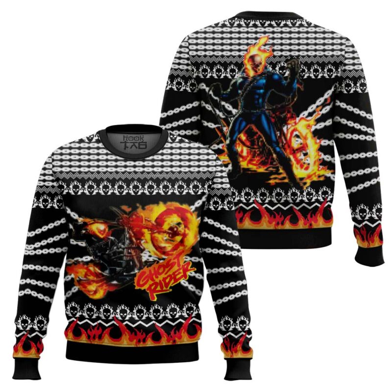 Hooktab Ghost Rider Ugly Christmas Sweater Hooktab Ghost Rider Ugly Christmas Sweater