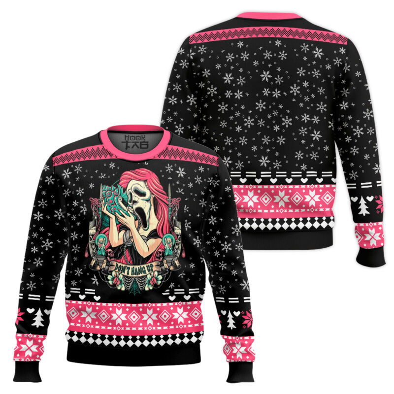 Hooktab Ghostface Don't Hang Up Scream Ugly Christmas Sweater Hooktab Ghostface Don't Hang Up Scream Ugly Christmas Sweater