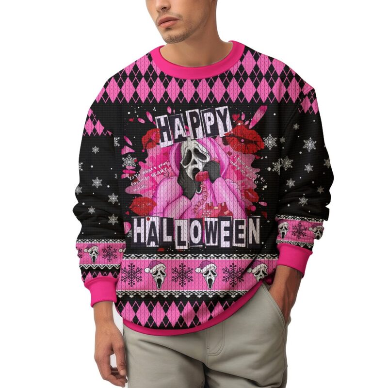 Hooktab Ghostface Happy Halloween Scream Ugly Christmas Sweater Hooktab Ghostface Happy Halloween Scream Ugly Christmas Sweater