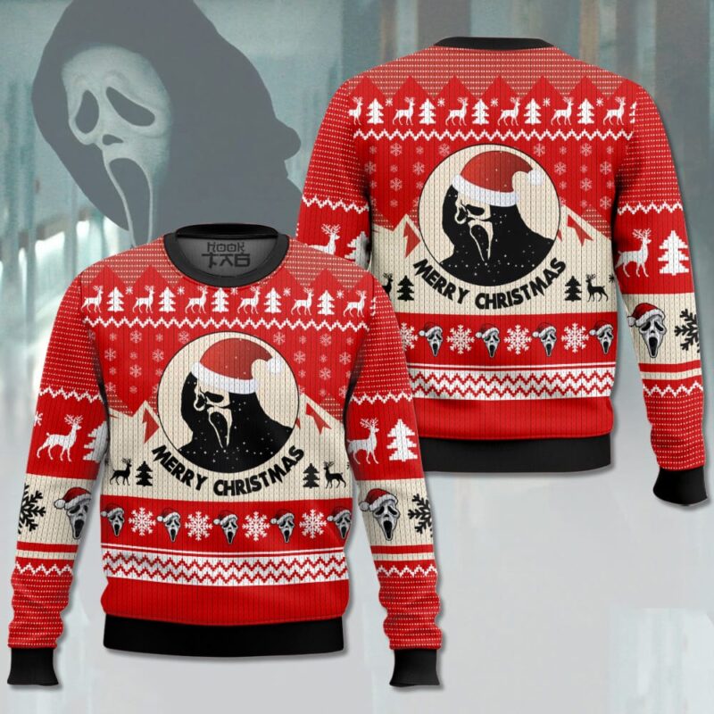 Hooktab Ghostface Merry Christmas Scream Ugly Christmas Sweater Hooktab Ghostface Merry Christmas Scream Ugly Christmas Sweater