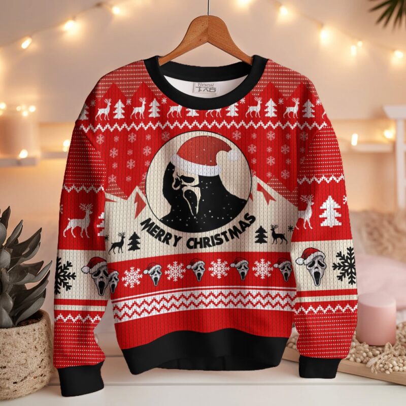 Hooktab Ghostface Merry Christmas Scream Ugly Christmas Sweater Hooktab Ghostface Merry Christmas Scream Ugly Christmas Sweater