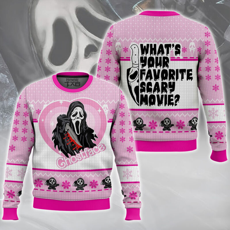 Hooktab Ghostface Pinky Scream Ugly Christmas Sweater Hooktab Ghostface Pinky Scream Ugly Christmas Sweater