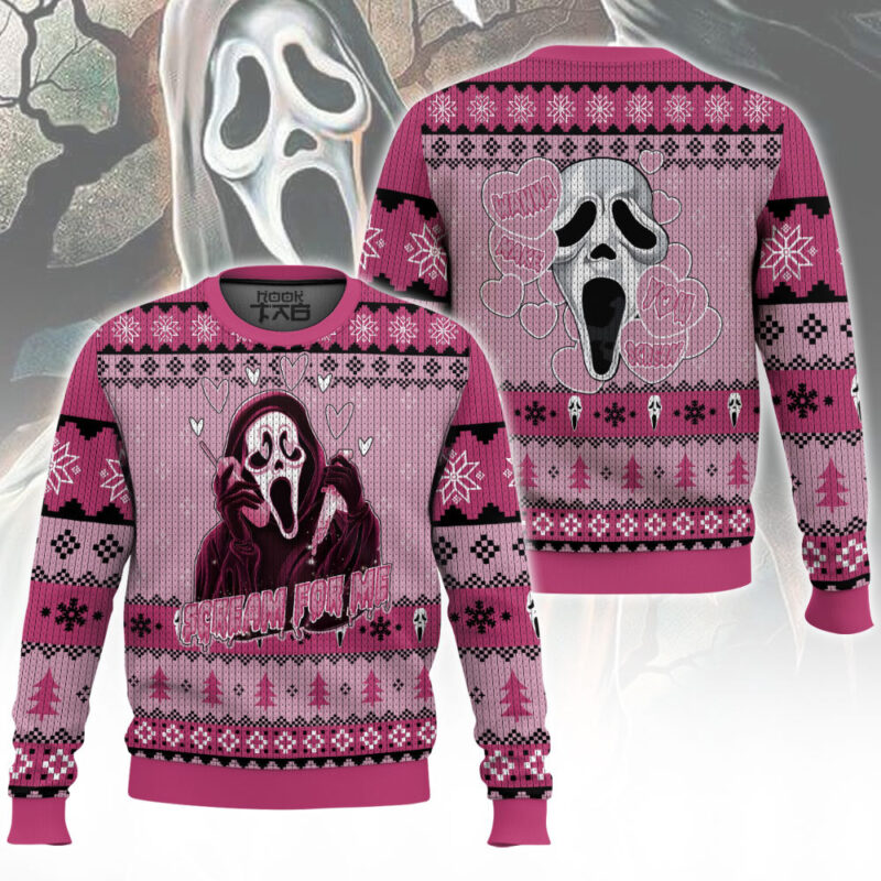 Hooktab Ghostface Scream For Me Ugly Christmas Sweater Hooktab Ghostface Scream For Me Ugly Christmas Sweater