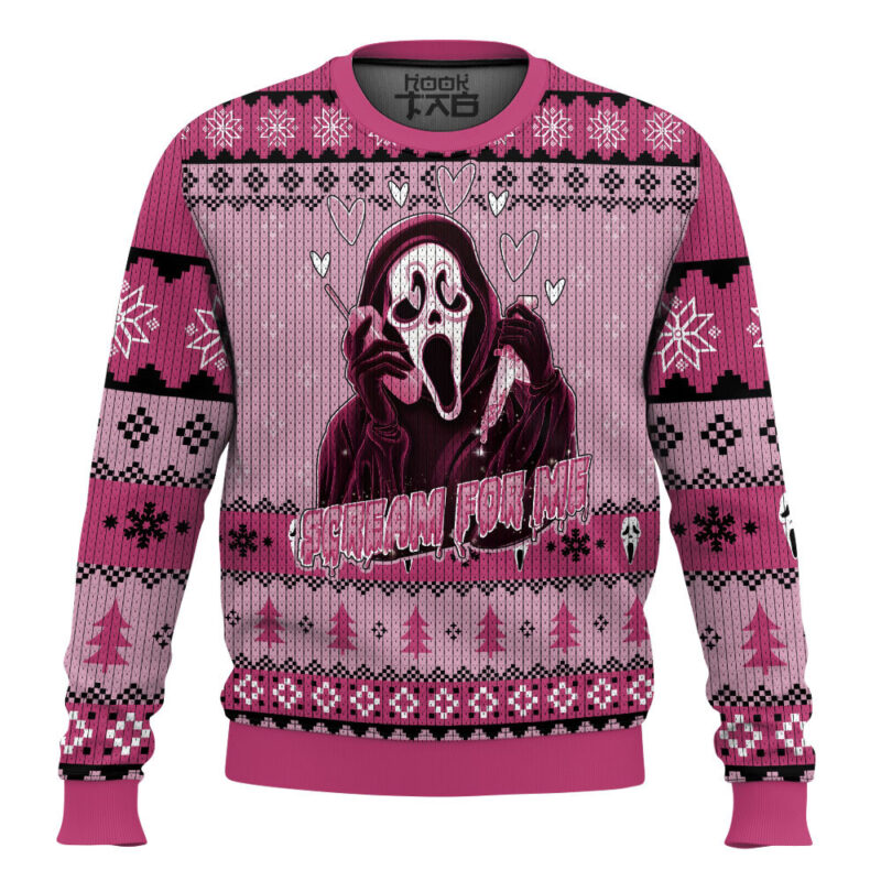 Hooktab Ghostface Scream For Me Ugly Christmas Sweater Hooktab Ghostface Scream For Me Ugly Christmas Sweater
