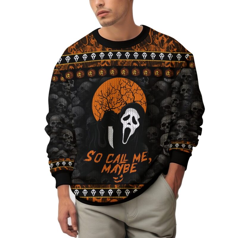 Hooktab Ghostface So Call Me Maybe Scream Ugly Christmas Sweater Hooktab Ghostface So Call Me Maybe Scream Ugly Christmas Sweater