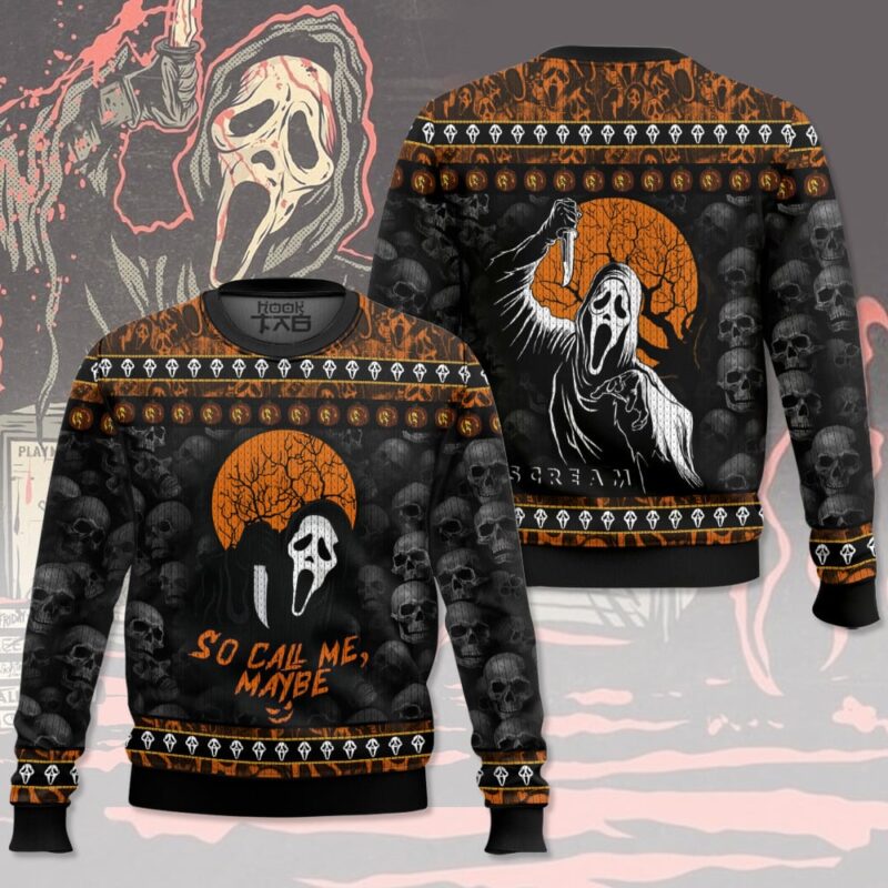 Hooktab Ghostface So Call Me Maybe Scream Ugly Christmas Sweater Hooktab Ghostface So Call Me Maybe Scream Ugly Christmas Sweater