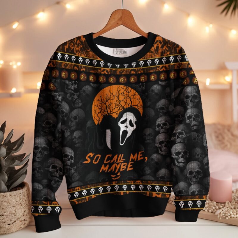 Hooktab Ghostface So Call Me Maybe Scream Ugly Christmas Sweater Hooktab Ghostface So Call Me Maybe Scream Ugly Christmas Sweater