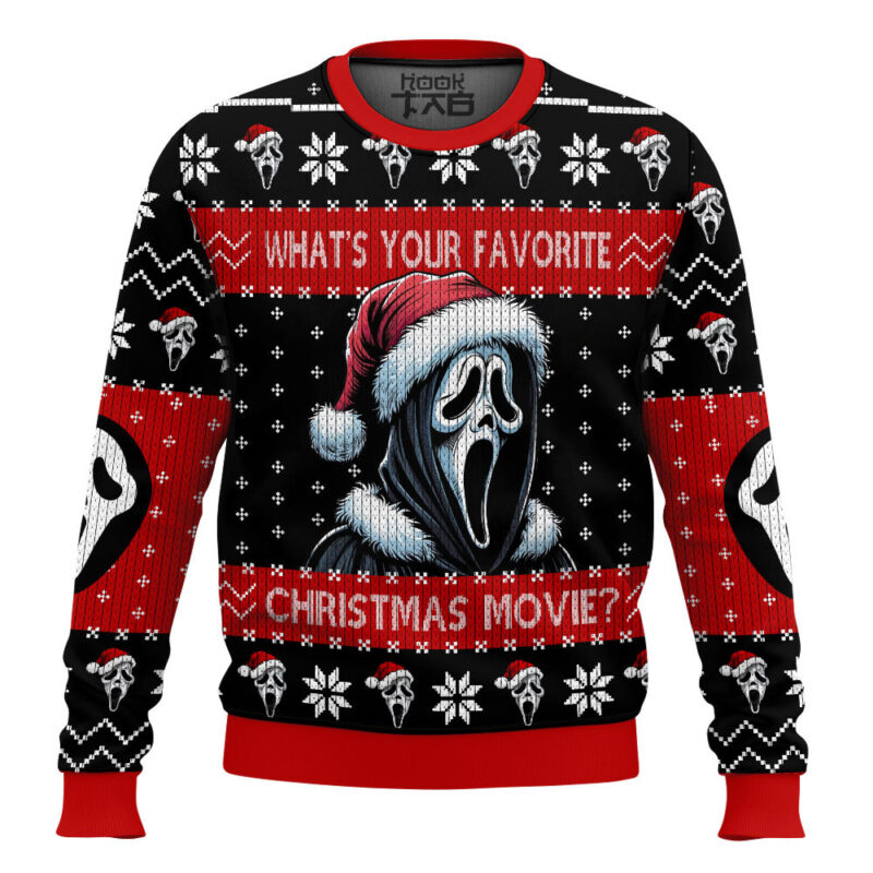Hooktab Ghostface What's Your Favorite Christmas Movie Ugly Christmas Sweater