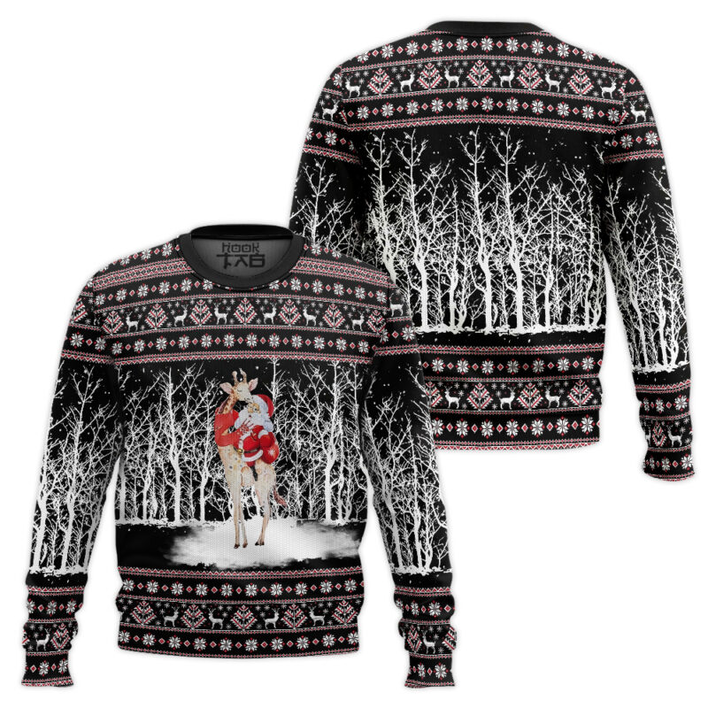 Hooktab Giraffe And Santa Ugly Christmas Sweater Hooktab Giraffe And Santa Ugly Christmas Sweater