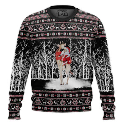 Hooktab Giraffe And Santa Ugly Christmas Sweater