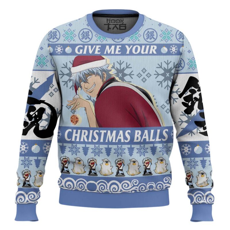 Hooktab Give Me Your Christmas Balls Gintama Ugly Christmas Sweater