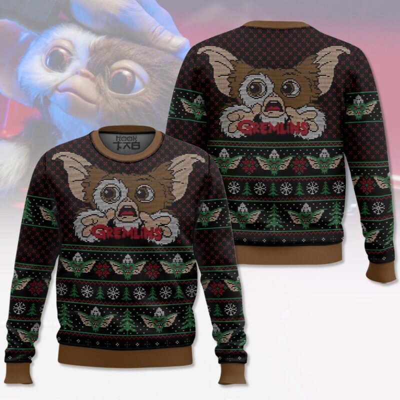 Hooktab Gizmo Gremlins Ugly Christmas Sweater Hooktab Gizmo Gremlins Ugly Christmas Sweater