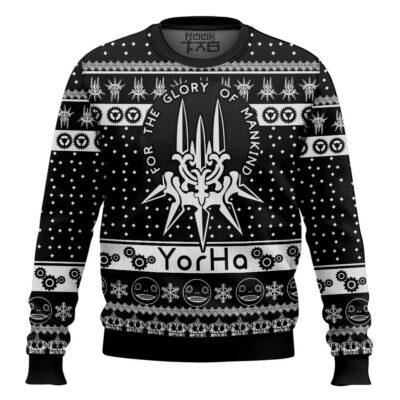 Hooktab Glory to Mankind Yorha Nier Automata Ugly Christmas Sweater