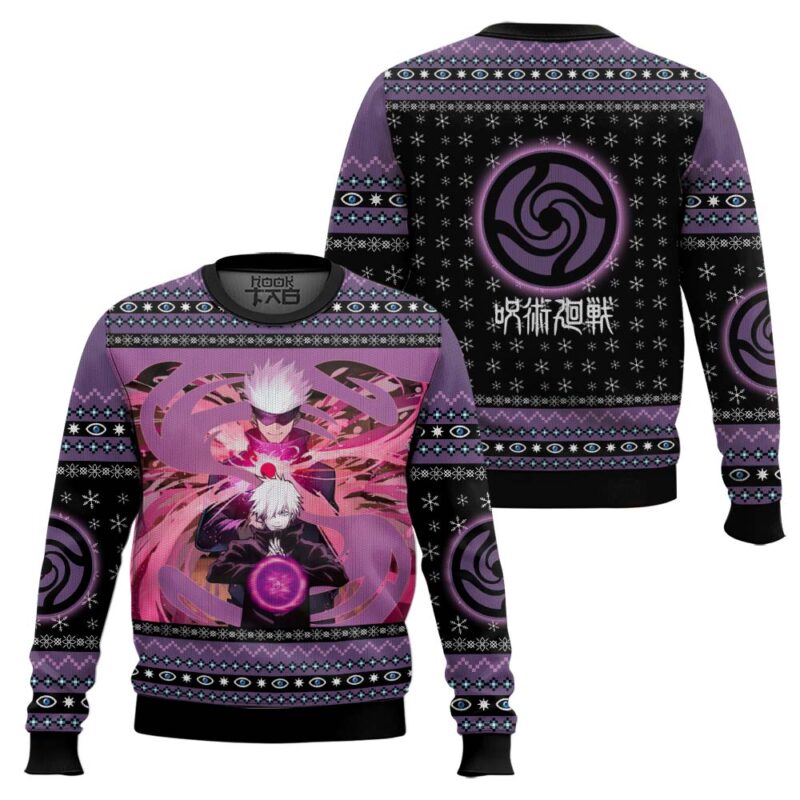 Hooktab Gojo Satoru Domain Expansion Jujutsu Kaisen Ugly Christmas Sweater Hooktab Gojo Satoru Domain Expansion Jujutsu Kaisen Ugly Christmas Sweater