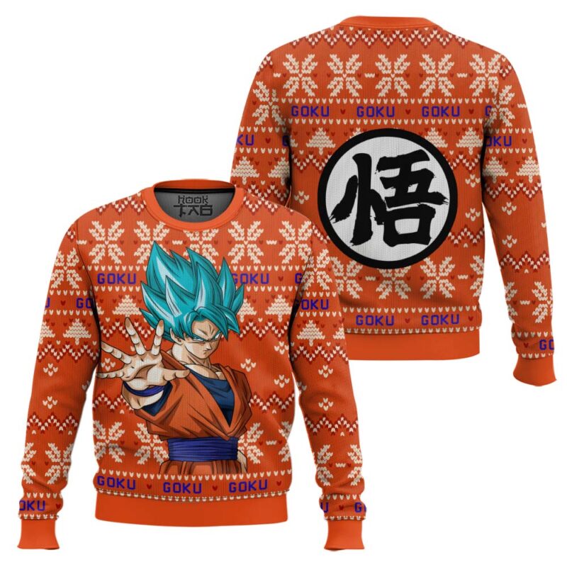 Hooktab Goku Blue Dragon Ball Z Ugly Christmas Sweater Hooktab Goku Blue Dragon Ball Z Ugly Christmas Sweater