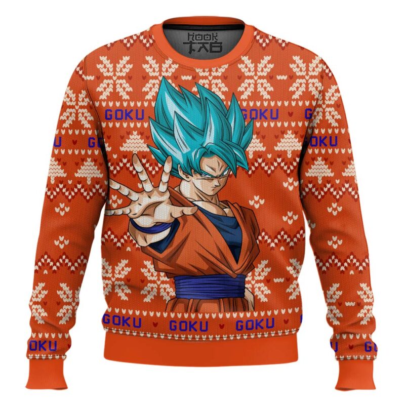 Hooktab Goku Blue Dragon Ball Z Ugly Christmas Sweater