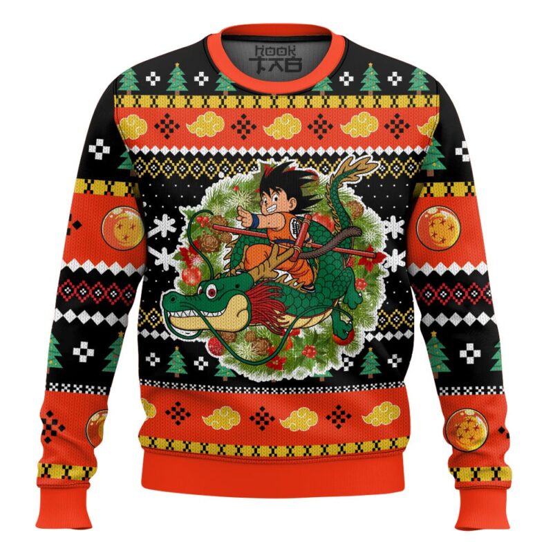 Hooktab Goku Christmas Wreath Dragon Ball Ugly Christmas Sweater