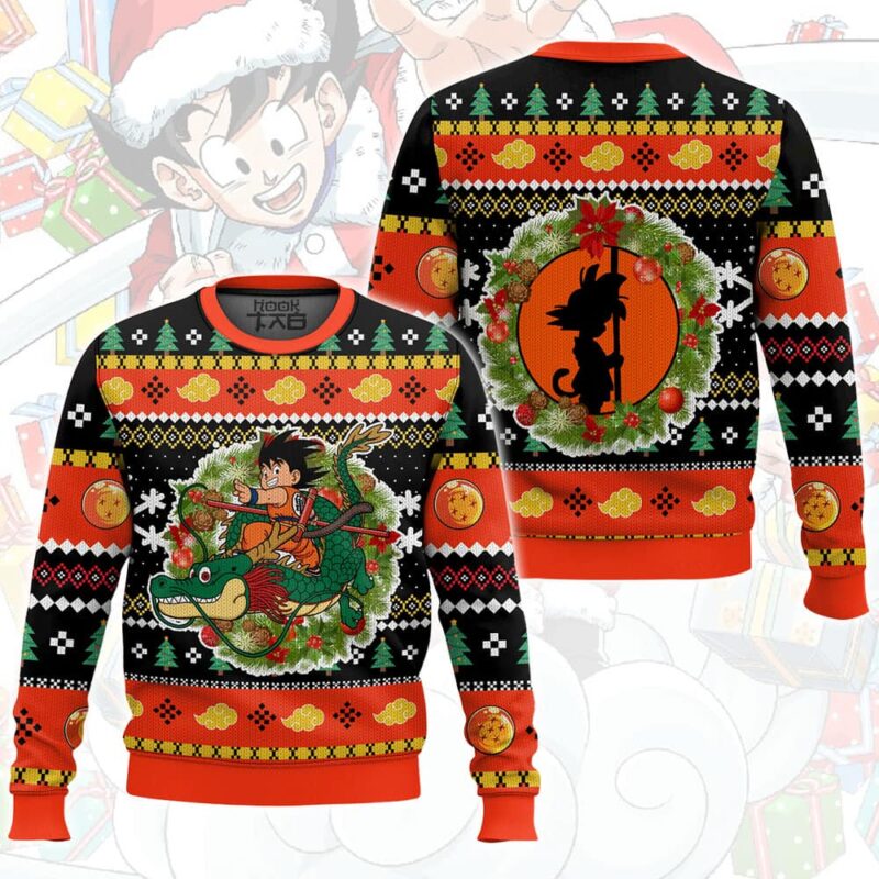 Hooktab Goku Christmas Wreath Dragon Ball Ugly Christmas Sweater Hooktab Goku Christmas Wreath Dragon Ball Ugly Christmas Sweater