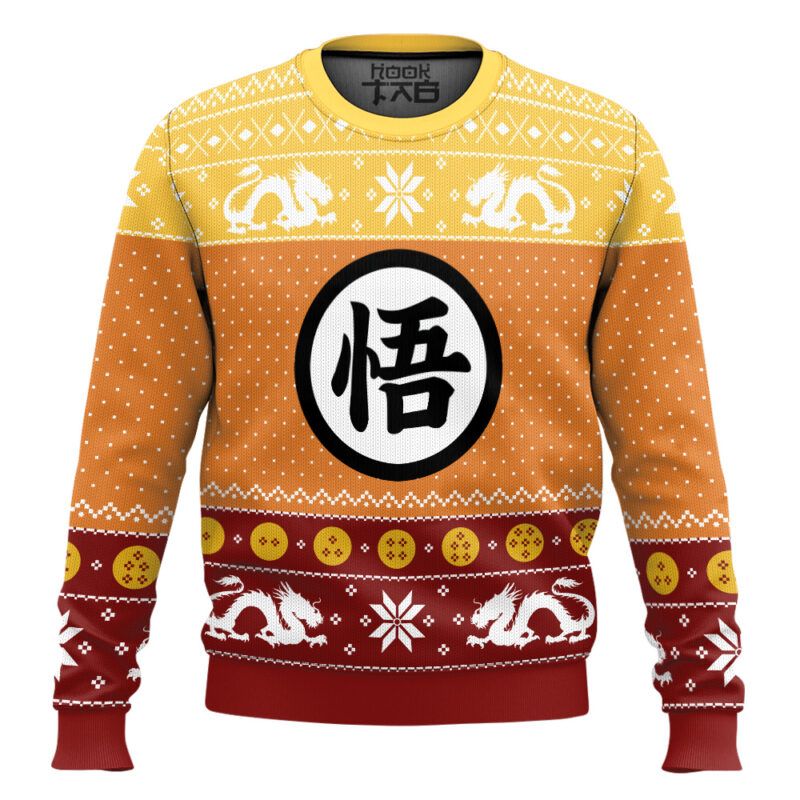 Hooktab Goku Kanji Dragon Ball Z Ugly Christmas Sweater