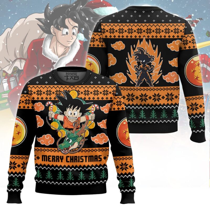 Hooktab Goku Merry Christmas Dragon Ball Ugly Christmas Sweater Hooktab Goku Merry Christmas Dragon Ball Ugly Christmas Sweater