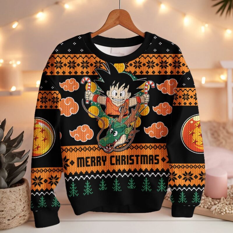 Hooktab Goku Merry Christmas Dragon Ball Ugly Christmas Sweater Hooktab Goku Merry Christmas Dragon Ball Ugly Christmas Sweater