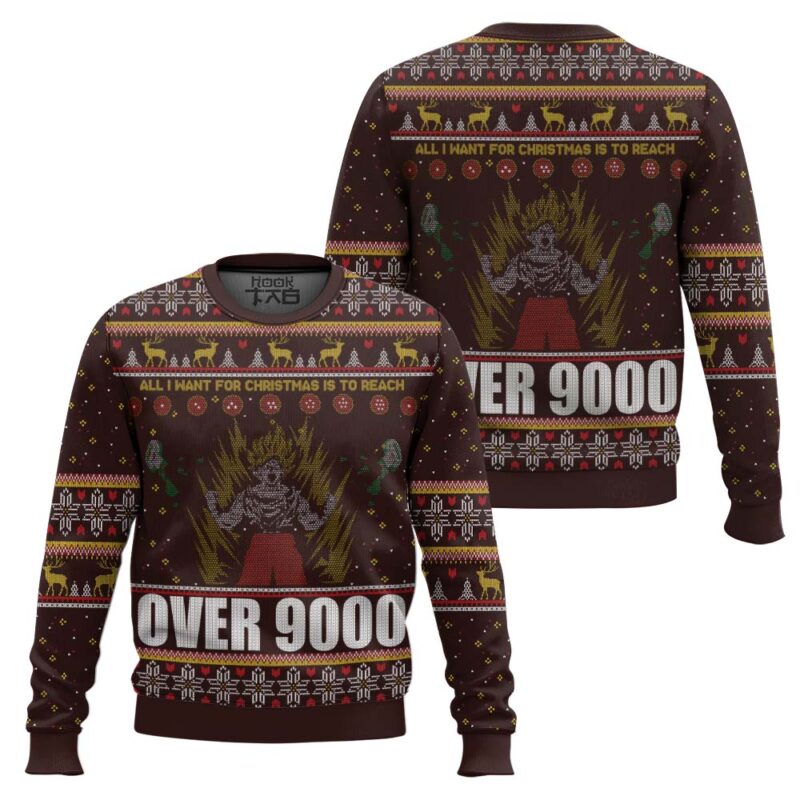 Hooktab Goku Over 9000 Dragon Ball Z Ugly Christmas Sweater Hooktab Goku Over 9000 Dragon Ball Z Ugly Christmas Sweater