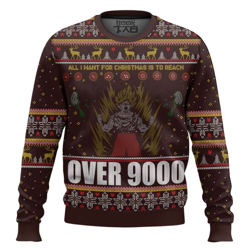 Hooktab Goku Over 9000 Dragon Ball Z Ugly Christmas Sweater