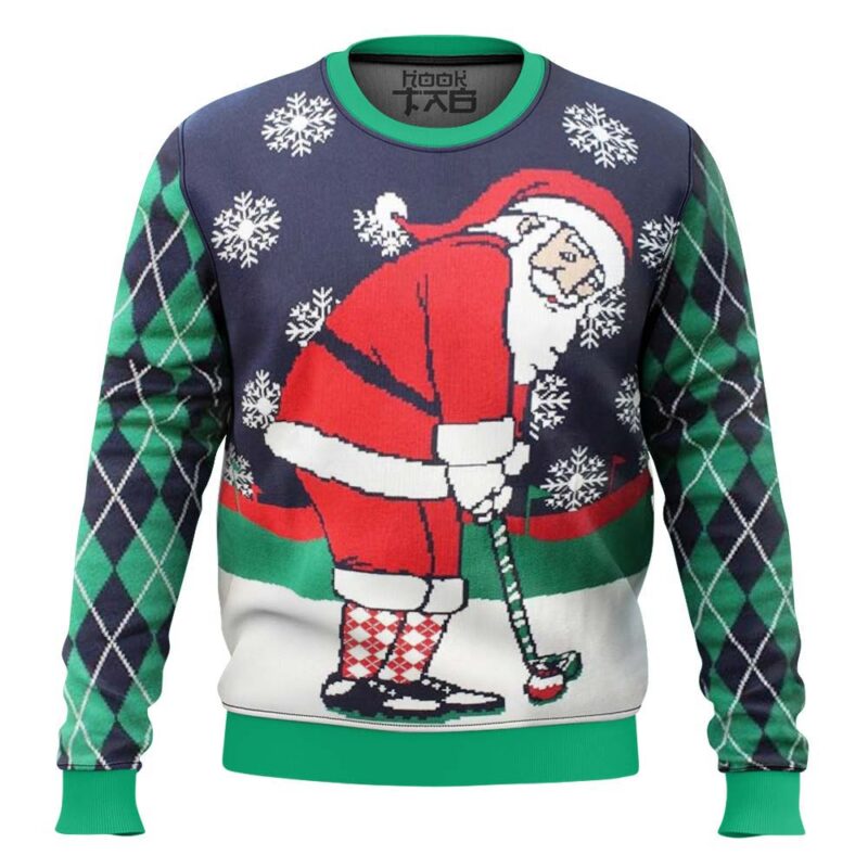 Hooktab Golf Santa Claus Ugly Christmas Sweater