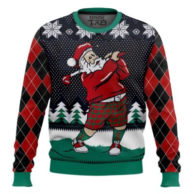 Hooktab Golf Swing Santa Claus Ugly Christmas Sweater
