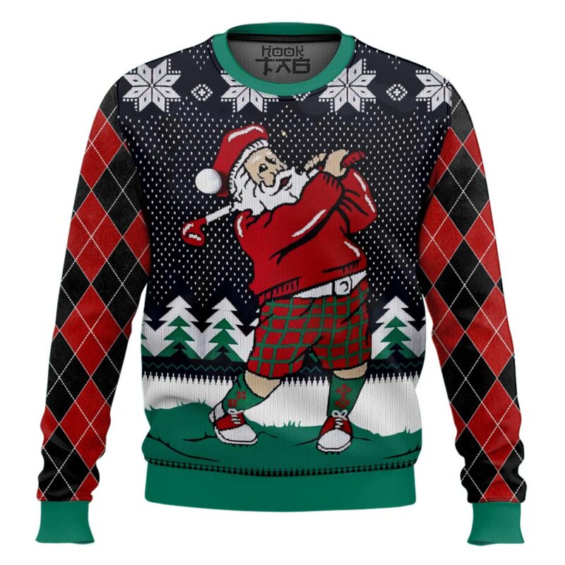 Hooktab Golf Swing Santa Claus Ugly Christmas Sweater