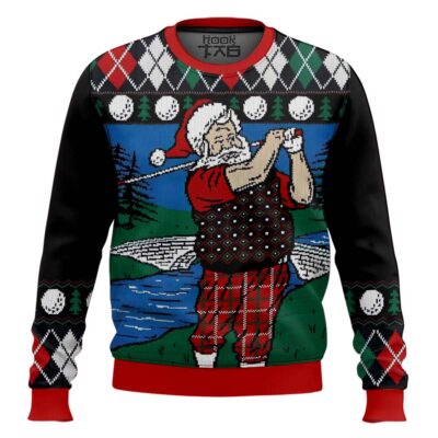 Hooktab Golfer Santa Claus Ugly Christmas Sweater