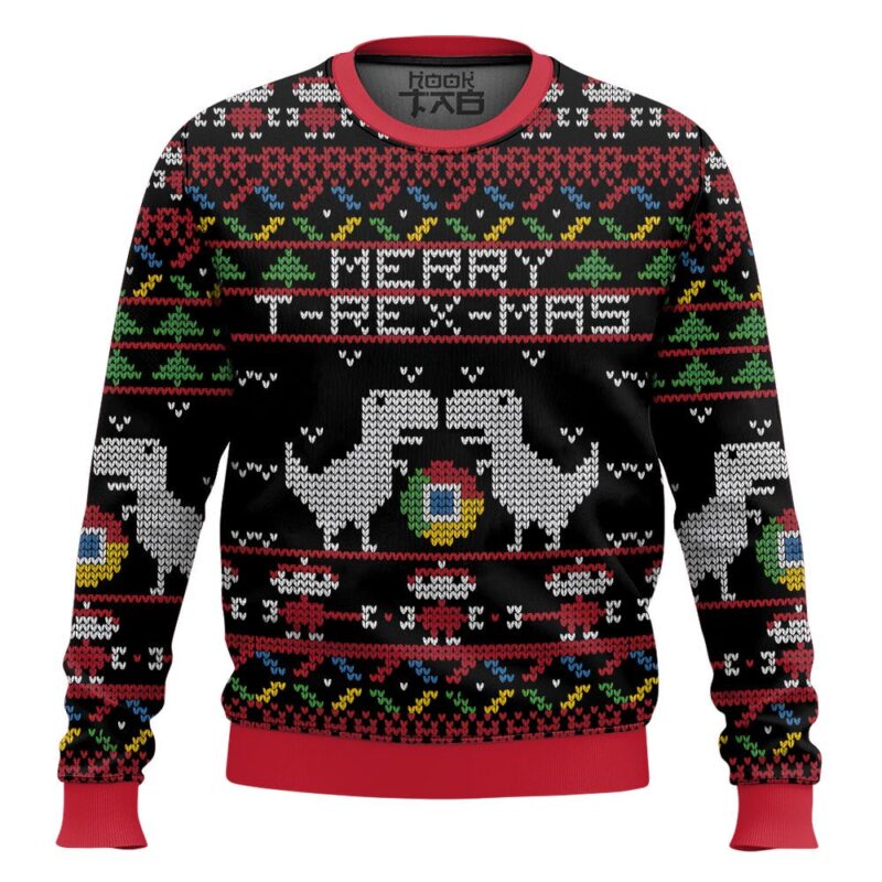 Hooktab Google Chrome Merry T-rex-mas Ugly Christmas Sweater
