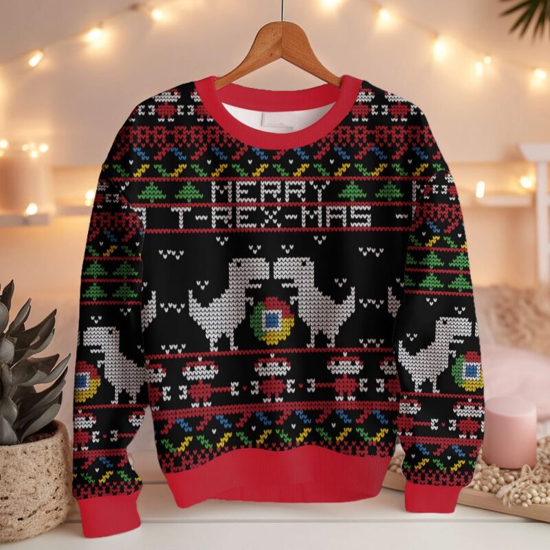 Hooktab Google Chrome Merry T-rex-mas Ugly Christmas Sweater Hooktab Google Chrome Merry T-rex-mas Ugly Christmas Sweater