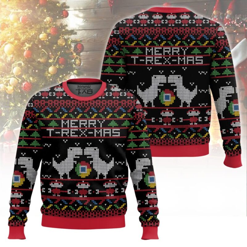 Hooktab Google Chrome Merry T-rex-mas Ugly Christmas Sweater Hooktab Google Chrome Merry T-rex-mas Ugly Christmas Sweater