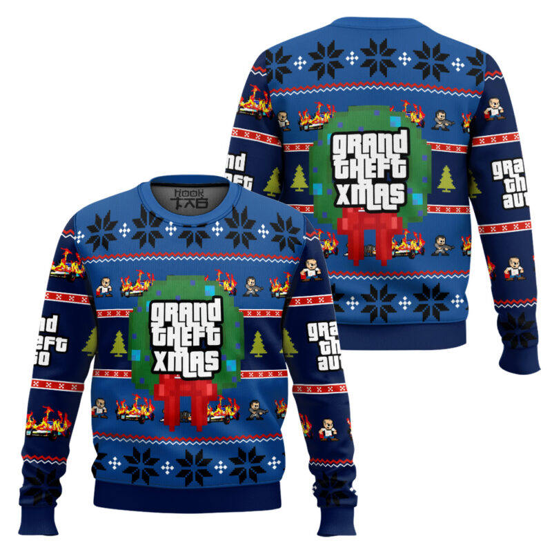 Hooktab Grand Theft Xmas GTA Ugly Christmas Sweater Hooktab Grand Theft Xmas GTA Ugly Christmas Sweater