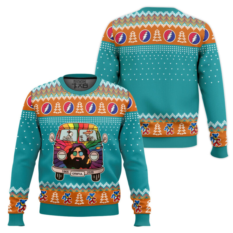 Hooktab Grateful Dead Bus Ugly Christmas Sweater Hooktab Grateful Dead Bus Ugly Christmas Sweater