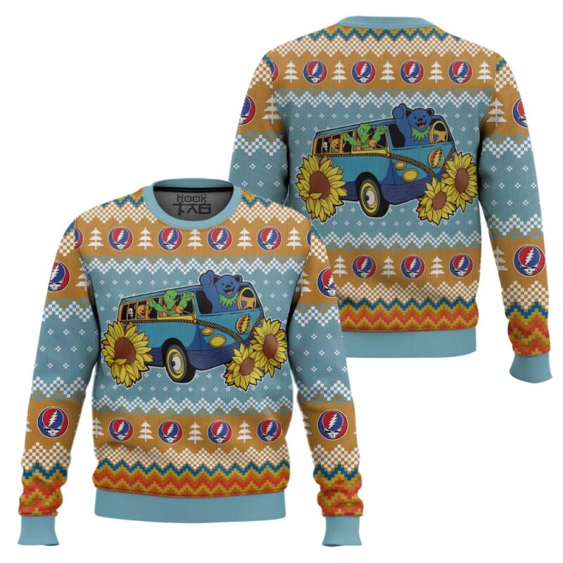 Hooktab Grateful Dead Sunflower Ugly Christmas Sweater Hooktab Grateful Dead Sunflower Ugly Christmas Sweater