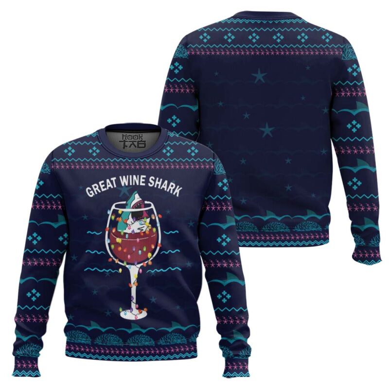 Hooktab Great Wine Shark Ugly Christmas Sweater Hooktab Great Wine Shark Ugly Christmas Sweater