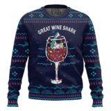 Hooktab Great Wine Shark Ugly Christmas Sweater