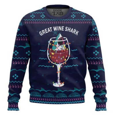 Hooktab Great Wine Shark Ugly Christmas Sweater