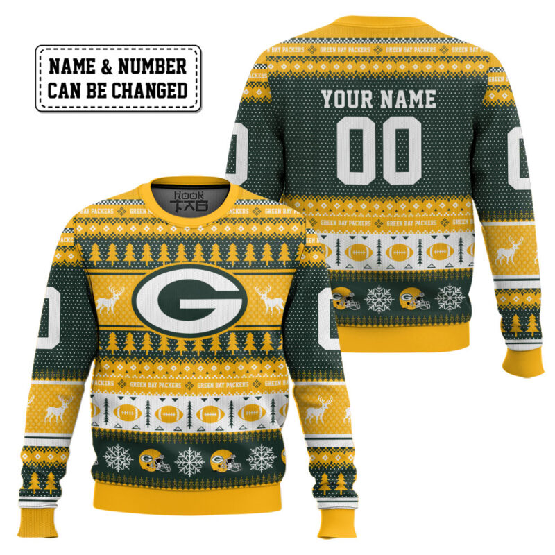 Hooktab Green Bay Packers - Custom Name And Number Ugly Sweater Hooktab Green Bay Packers - Custom Name And Number Ugly Sweater