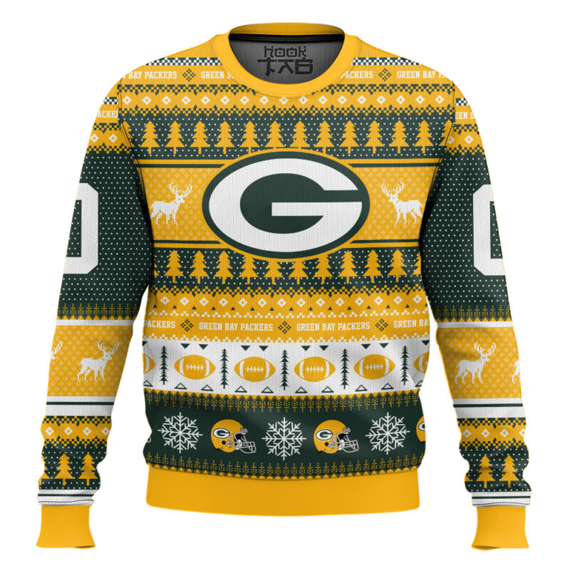 Hooktab Green Bay Packers - Custom Name And Number Ugly Sweater