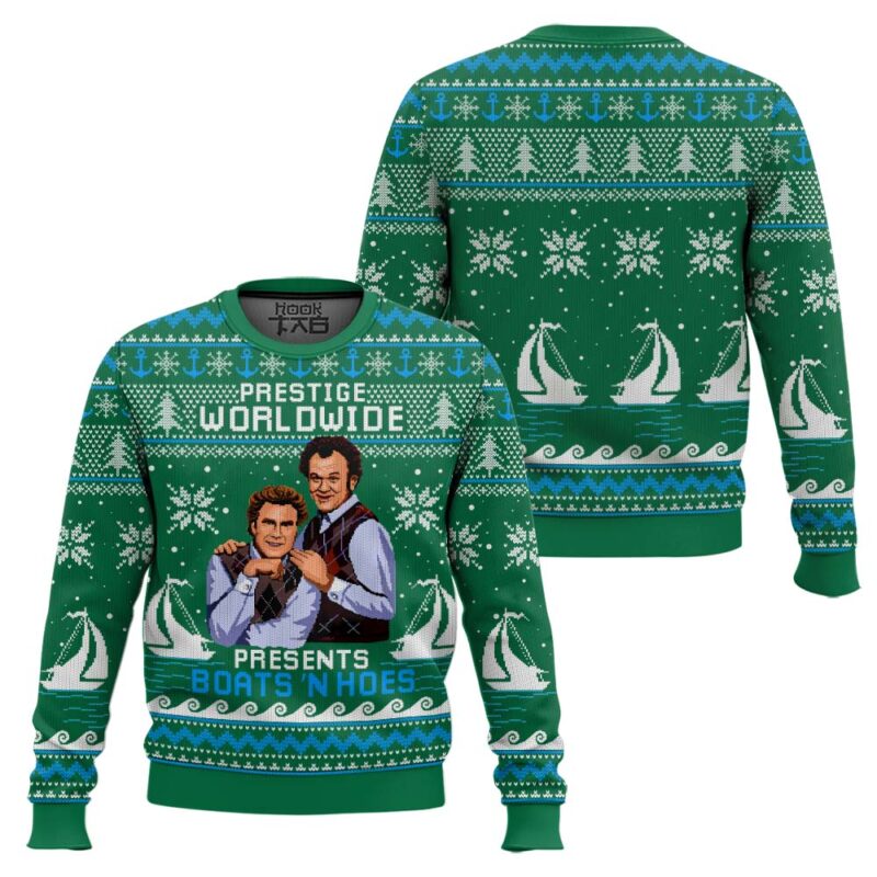 Hooktab Green Boats 'N Hoes Step Brothers Ugly Christmas Sweater Hooktab Green Boats 'N Hoes Step Brothers Ugly Christmas Sweater