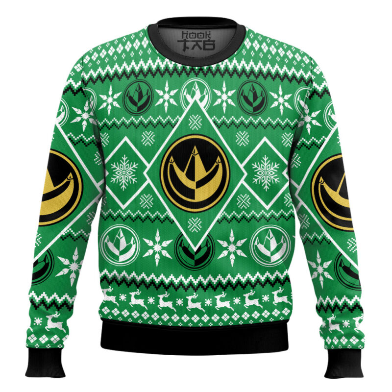 Hooktab Green Power Rangers Mighty Morphin Ugly Christmas Sweater