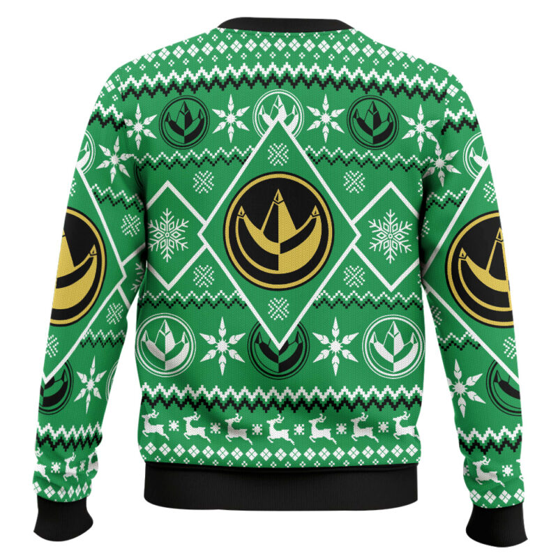 Hooktab Green Power Rangers Mighty Morphin Ugly Christmas Sweater Hooktab Green Power Rangers Mighty Morphin Ugly Christmas Sweater