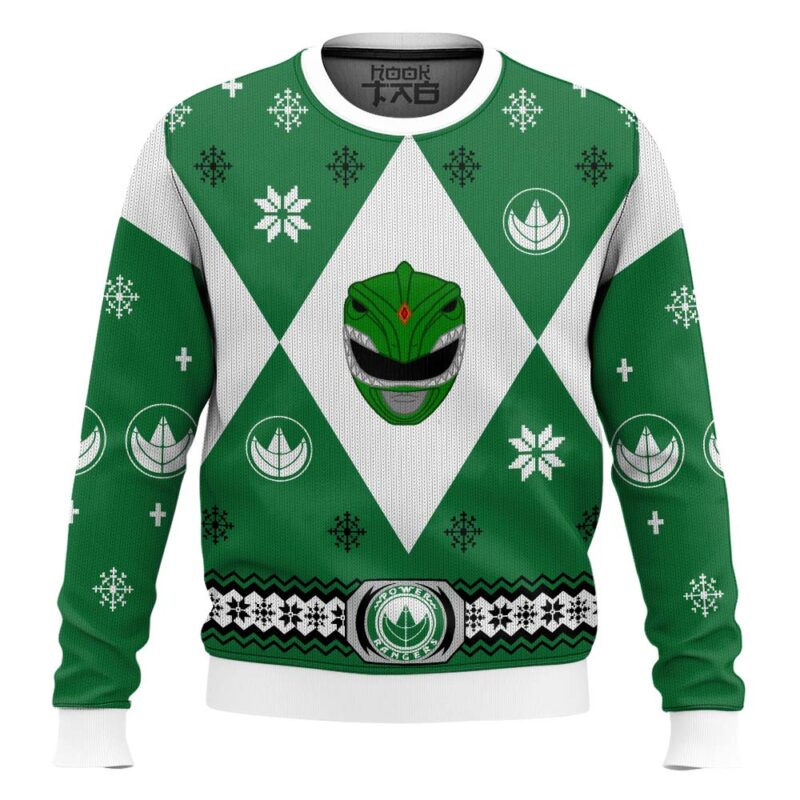 Hooktab Green Power Rangers Ugly Christmas Sweater Hooktab Green Power Rangers Ugly Christmas Sweater