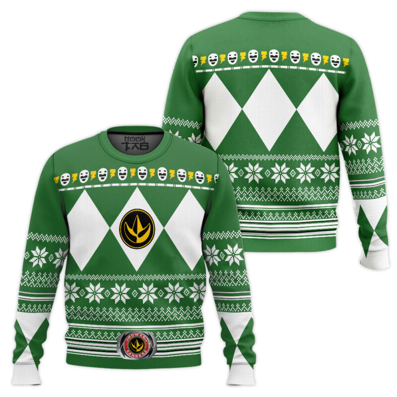 Hooktab Green Ranger Mighty Morphin Power Ranger Ugly Christmas Sweater Hooktab Green Ranger Mighty Morphin Power Ranger Ugly Christmas Sweater