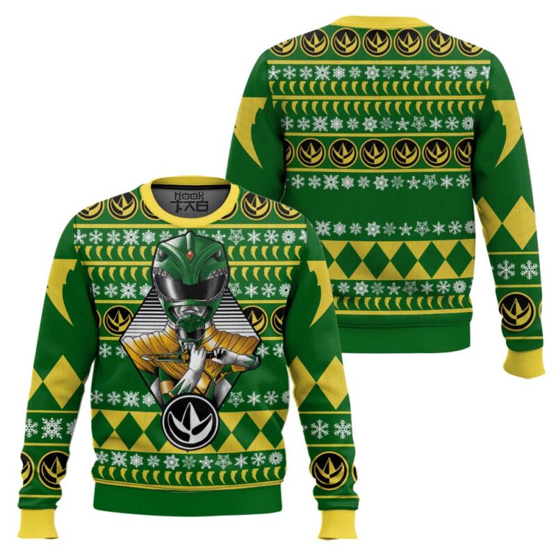 Hooktab Green Ranger Mighty Morphin Ugly Christmas Sweater Hooktab Green Ranger Mighty Morphin Ugly Christmas Sweater