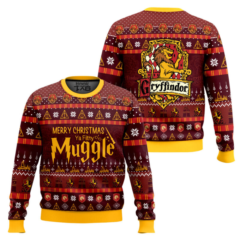Hooktab Gryffindor Merry Christmas Ya Filthy Muggle Sweater Hooktab Gryffindor Merry Christmas Ya Filthy Muggle Sweater