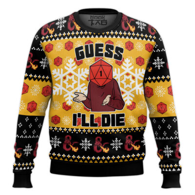 Hooktab Guess I’ll Die Dungeons & Dragons Ugly Christmas Sweater